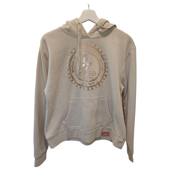 Nintendo Mario Coin Hoodie New York Store Exclusive Tan Medium Unisex Pullover - Picture 1 of 12